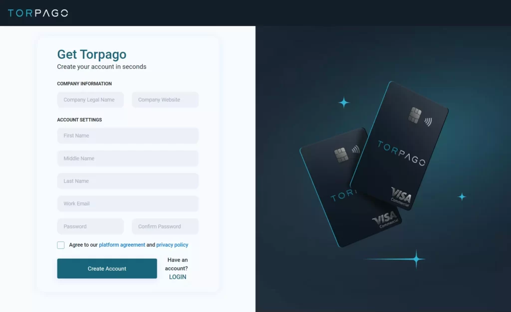 Torpago credit card application